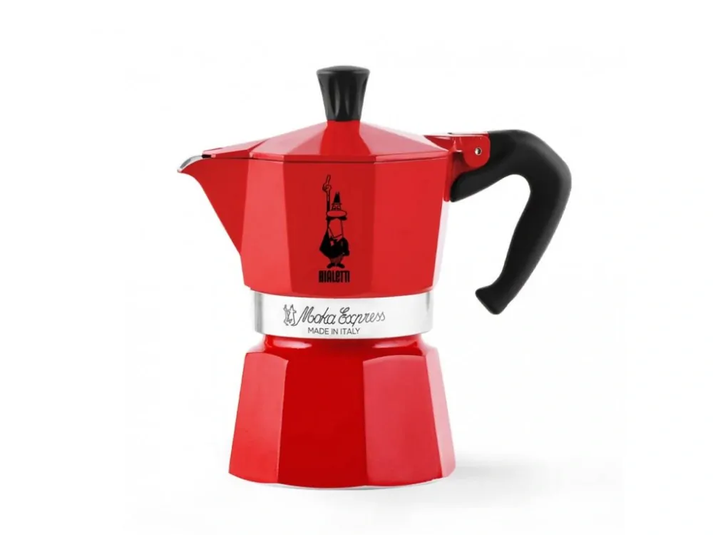 Bialetti Set Moka Express červená 3 šálky + 3 červené šálky