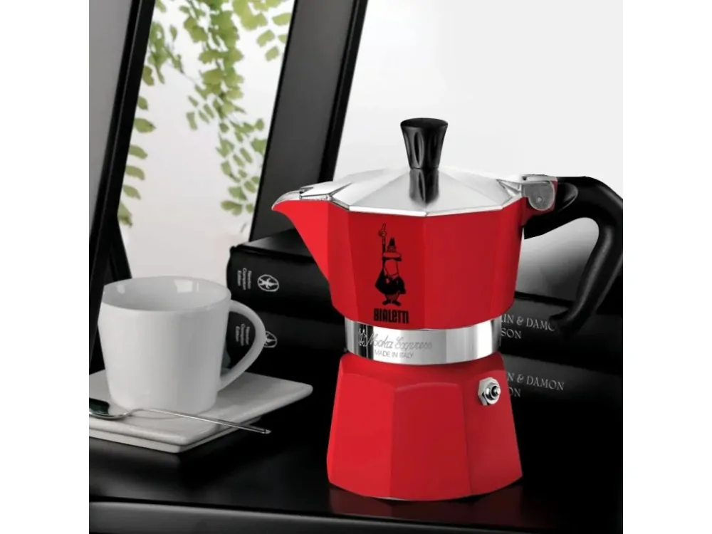Bialetti Set Moka Express červená 3 šálky + 3 červené šálky
