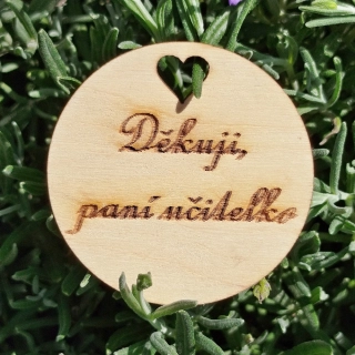 Dřevěná placka - kolečko 5 cm - Děkuji paní učitelko